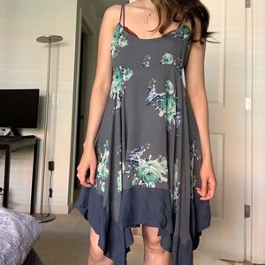 Free People Blue Floral Handkerchief Hem Dress